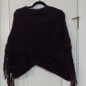 Purple Sparkly Fringe Poncho Sweater with Pointed Hem